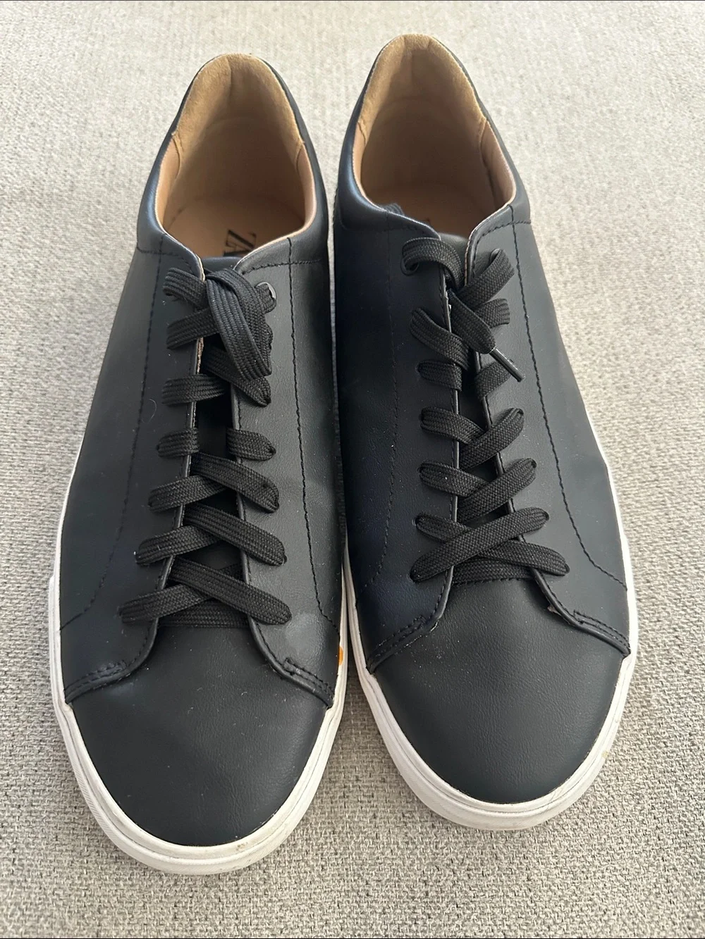 Zara Black Leather Low-Top Sneakers with White Sole